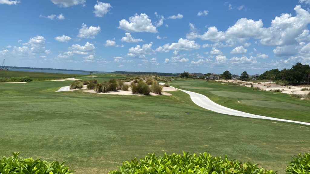 Green fairways at the waters edge