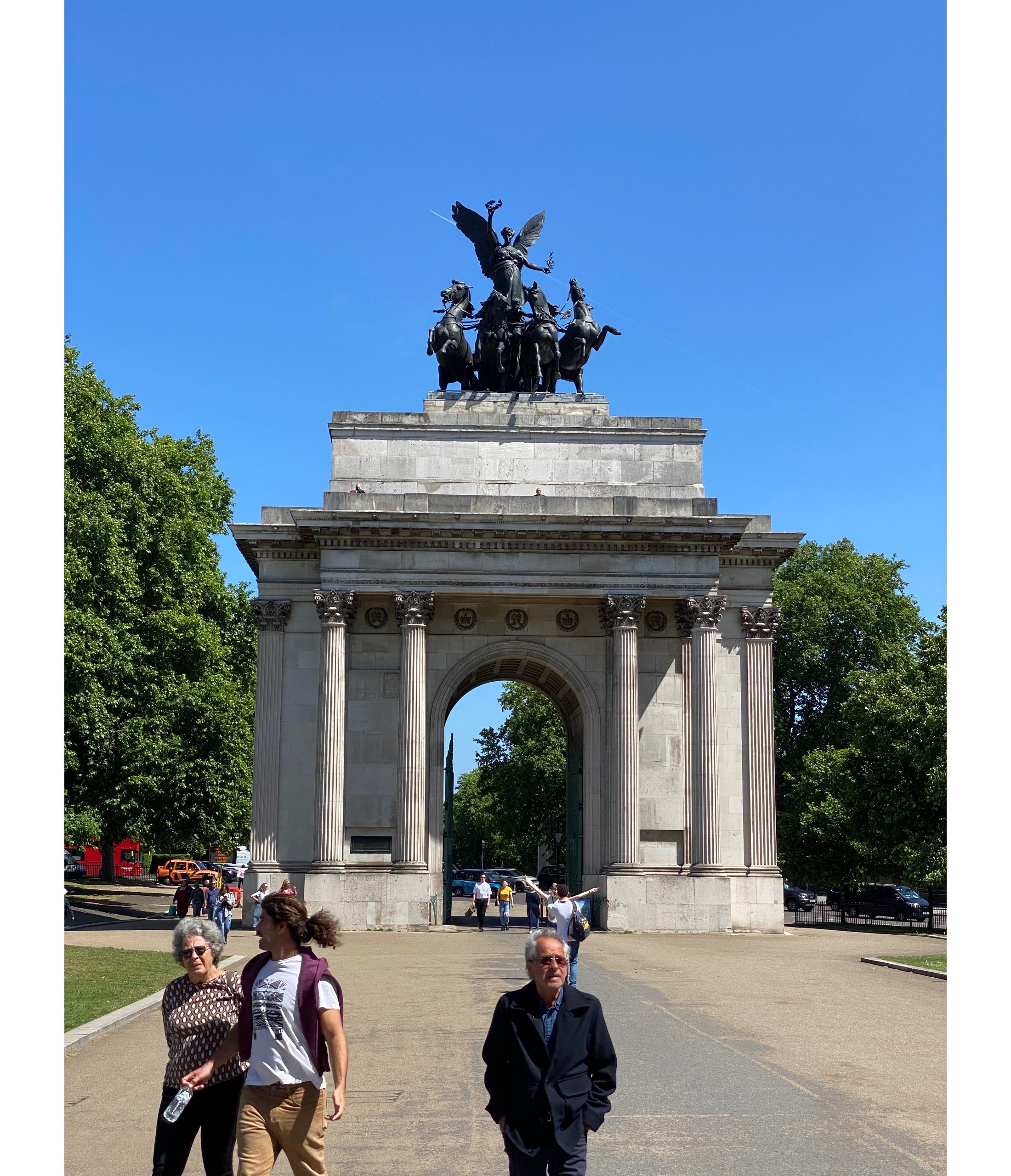 The Wellington Arch is across Hyde Park Corner from the Lanesborough Hotel