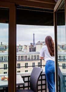 From the balcony of a hotel or apartment you can see the Eiffel Tower