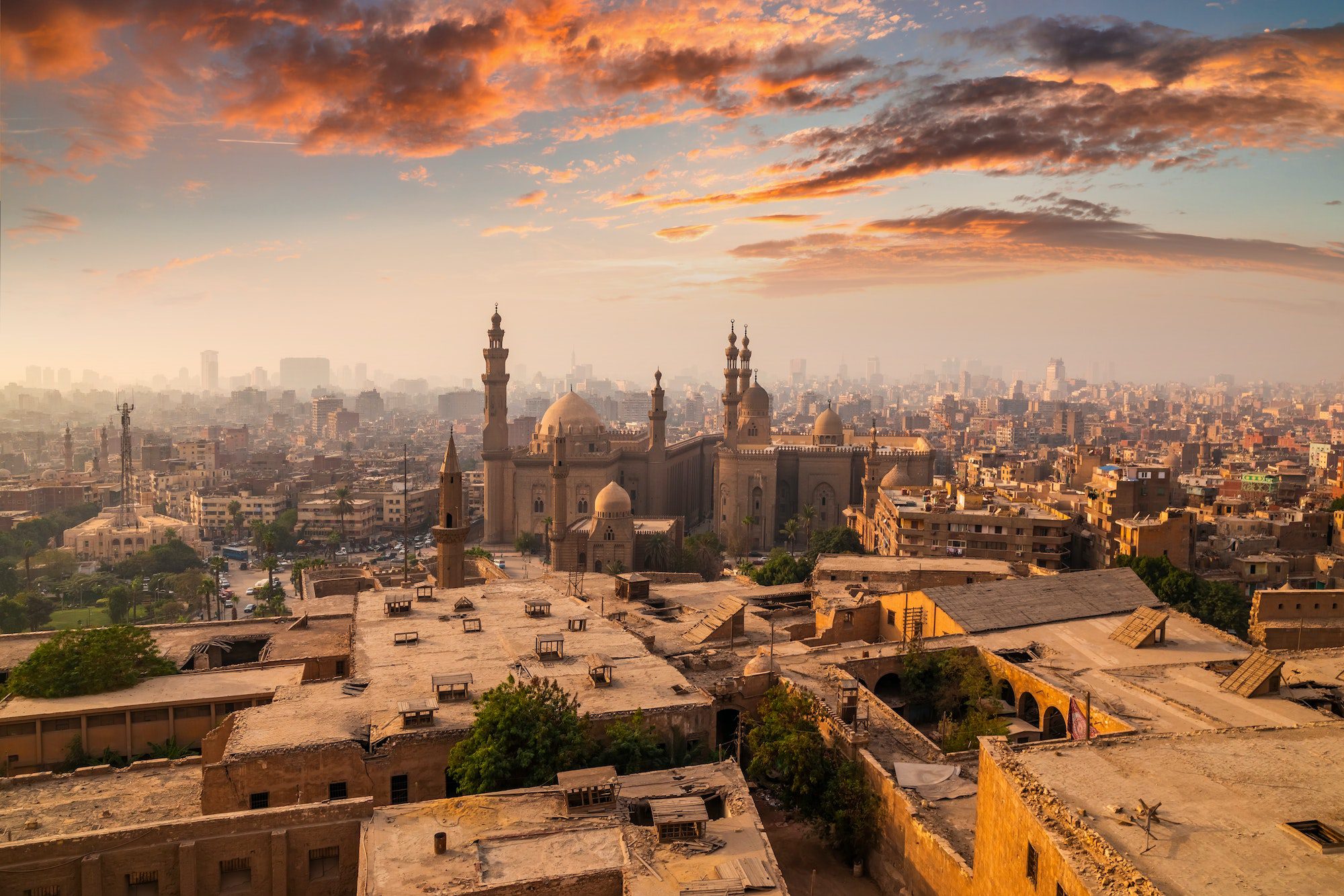 The Mosque-Madrasa of Sultan Hassan at sunset, Cairo Citadel, Egypt.