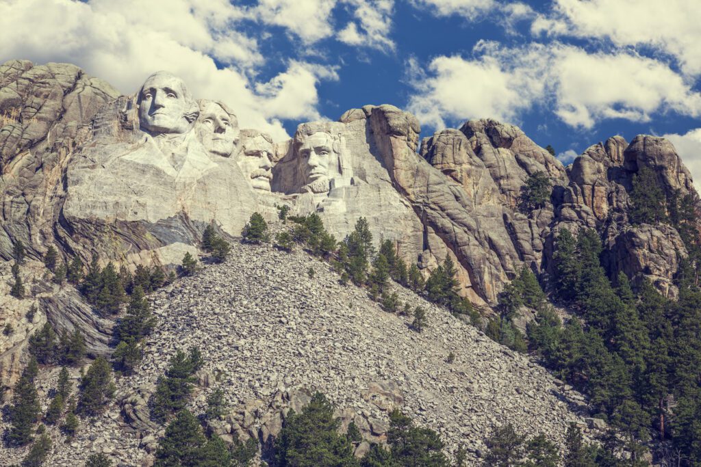 Mount Rushmore as seen from below