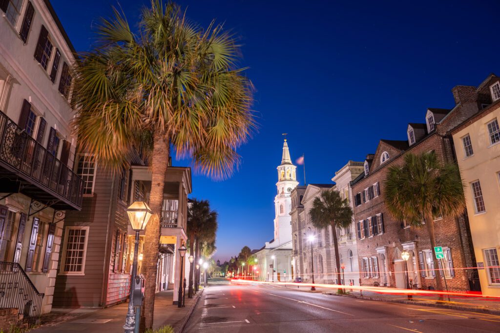 Charleston, South Carolina, USA cityscape in the historic French Quarter