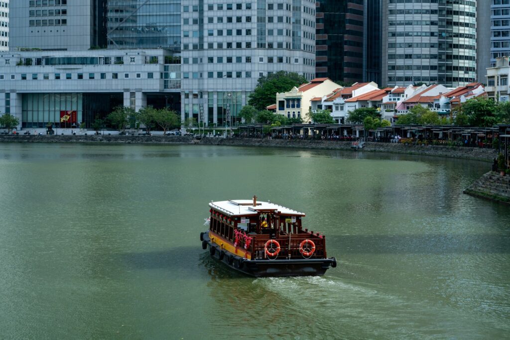 Touristic cruise at Boat Quay, downtown Singapore